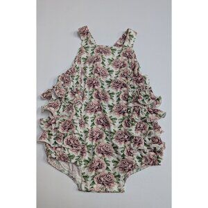 Kate Quinn Bamboo Peony Floral Pink Side Ruffle Bubble Romper 3T